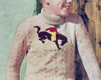 Vintage Rodeo Cowboy Horse Sweater Boys Jumper 1950s PDF Knitting Pattern