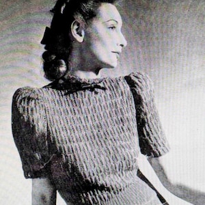Vintage Knitting Pattern 1940s Ladies Wool Sweater PDF Digital Delivery Instant Download