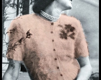 Vintage Knitting Pattern 1950s Fleishers Angora Flower Motif Cardigan PDF Instant Download PDF Download