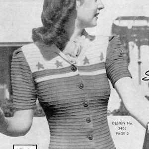 Vintage 1940s WW2 Americana Sweater Knitting Pattern  PDF Instant Delivery Digital Download