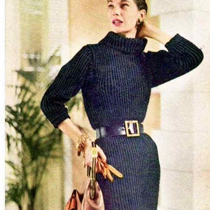 Stickmönster från 1954: Klänning med polotröja och fodral (PDF-mönster)