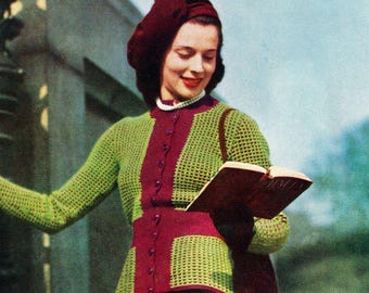 Vintage 1949 Ladies Indoor Outdoor Jacket Knitting Pattern PDF Instant Delivery
