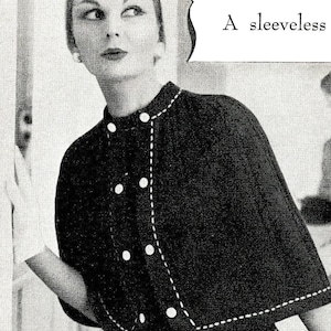 Vintage Knitting Pattern 1950s Ladies Knitted Sleeveless Sweater with Attachable Cape PDF Digital Delivery Instant Download