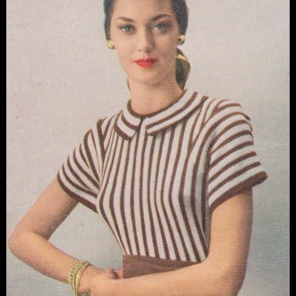 Vintage 1948 USA Vogue Striped Sweater Knitting Pattern  PDF Instant Delivery Digital Download