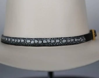 Stingray Cowboy Hat Band Black Gold Plated 3 Piece Buckle Set Handmade 26”