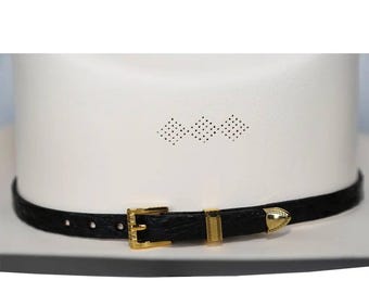 Alligator Crocodile Cowboy Hat Band Gold Plated 3 Piece Buckle Set Handmade 26”