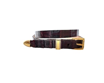 Alligator Crocodile Cowboy Hat Band Gold Plated 3 Piece Buckle Set Handmade 26”