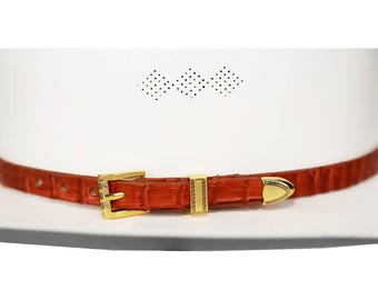 Alligator krokodil cowboyhoed band vergulde 3-delige gesp set handgemaakt 26"