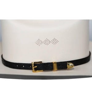 Struisvogel cowboyhoed band zwart vergulde 3-delige gesp set handgemaakt 26&quot;
