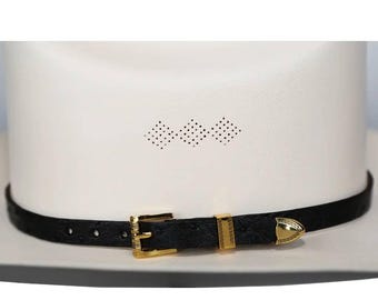 Struisvogel cowboyhoed band zwart vergulde 3-delige gesp set handgemaakt 26"