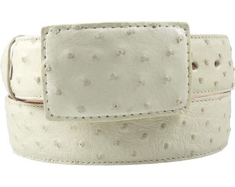 Witte diamant struisvogelriem winter witte leren voering echt handgemaakt 1 1/2"