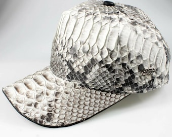 パイソンスネークスキンキャップ 天然素材 調節可能な留め具 米国製ハンドメイド