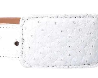 White Diamond Ostrich Belt White Leather Lining Genuine Handmade 1 1/2"
