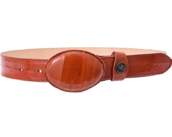 White Diamond Eel Belt Cognac Leather Lining Genuine Handmade 1 1/2" Wide Removable Buckle