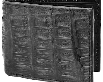 Black Crocodile Alligator Wallet Bi-fold Card Slots ID Slot Bill Compartment Handmade With Real Exotic Leather RDIF Theft Protection