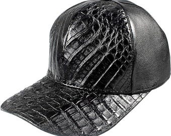 Black Caiman Crocodile Alligator Belly Cap Genuine Adjustable Closure Handmade