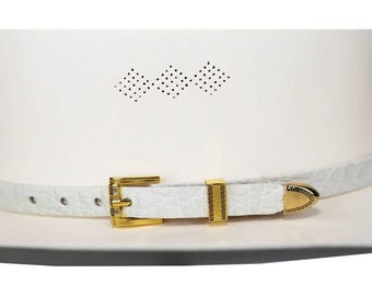 Alligator Crocodile Cowboy Hat Band Gold Plated 3 Peace Buckle Set Handmade 26”