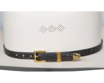 Banda para sombrero de vaquero de cocodrilo, chapada en oro, juego de 3 hebillas, hecha a mano, 26"
