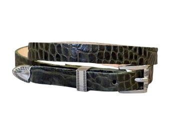 Alligator Crocodile Cowboy Hat Band Gold Plated 3 Piece Buckle Set Handmade 26”