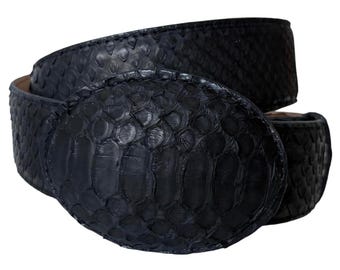 White Diamond Sueded Python Belt Black Leather Lining Genuine Handmade 1 1/2"