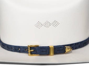 アリゲータークロコダイルカウボーイハットバンド 金メッキ 3ピースバックルセット ハンドメイド 26インチ