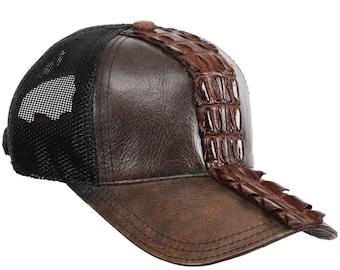 Brown Caiman Crocodile Alligator Tail Cap Genuine Adjustable Closure Handmade