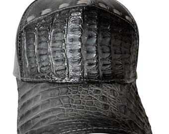 Grey Caiman Crocodile Alligator Belly Cap Real Adjustable Closure Handmade