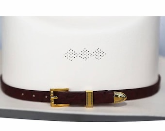 Banda para sombrero de vaquero de avestruz, chapada en oro marrón, juego de 3 hebillas hechas a mano, 66 cm (26 pulgadas)