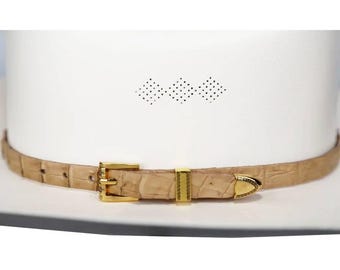 Alligator Crocodile Cowboy Hat Band Gold Plated 3 Piece Buckle Set Handmade 26”