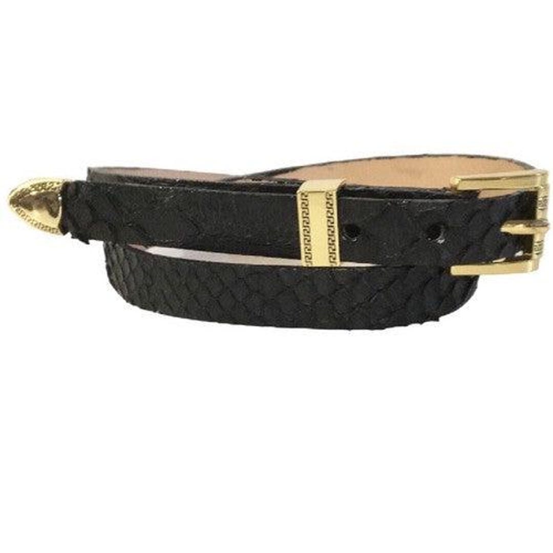 Black Python Snakeskin Cowboy Hat Band Gold 3 Piece Buckle  display picture 2