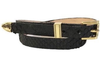 Black Python Snakeskin Cowboy Hat Band Gold 3 Piece Buckle Set Handmade 26”