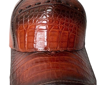 Cognac Caiman Crocodile Alligator Belly Cap Genuine Adjustable Closure Handmade