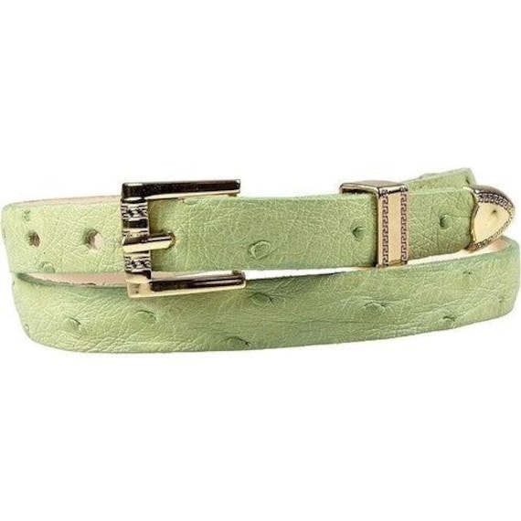 Womens, Green Ostrich, Leather Lined, Western Belt, With Matching Hat Band. Honey Ostrich Belt | Authentic main image 3
