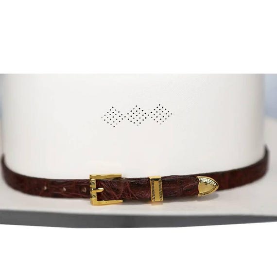 Alligator Crocodile Cowboy Hat Band Gold Plated 3 Piece Buckle Set Handmade 26”