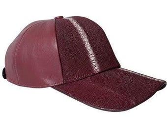 Burgundy Stingray Cap Genuine Authentic Handmade Adjustable Closure