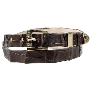 Caiman Alligator Crocodile Cowboy Hat Band Gold Plated 3 Peace Buckle Set Handmade 26” Brown