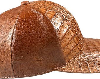Cognac Caiman Crocodile Alligator Belly Cap Genuine Adjustable Closure Handmade