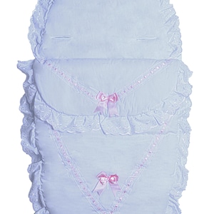Elegant Broderie Anglaise Footmuff Cosy Toes Liner for Pram and Pushchair - White with Red Ribbions, Perfect for Baby Carriers Strollers