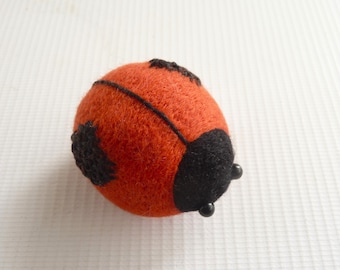 Ladybird brooch, 'Lady Louise' solidly needle felted by Gretel Parker, gift boxed with signed tag