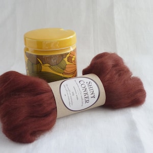 Needle felting wool, ‘Shiny Conker’, warm brown merino roving, felting wool, wet felting, fibre crafts, weaving, fibre supplies
