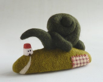Needle felted landscape with topiary snail, 'Creeper Cottage' fibre art sculpture by Gretel Parker