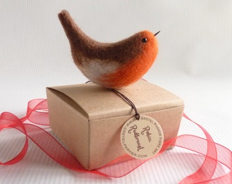 Robin bauble, English robin heirloom needle felted bird decoration by Gretel Parker