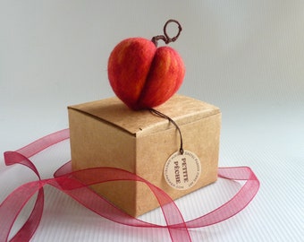 Needle felted peach bauble by Gretel Parker, luxury artisan bauble, handcrafted decoration, petite peche