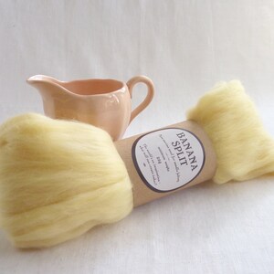Needle felting wool, ‘Banana Split’ pale yellow merino roving, felting wool, wet felting, fibre crafts, weaving, fibre supplies