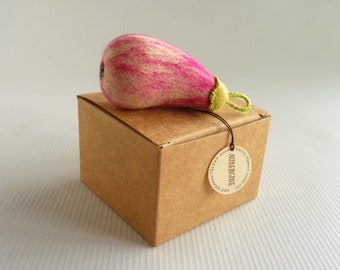 Needle felted white and pink aubergine eggplant bauble by Gretel Parker