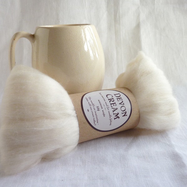 Needle felting wool, 'Devon Cream', natural white merino wool roving, felting wool, wet felting, fibre crafts, weaving, fibre supplies
