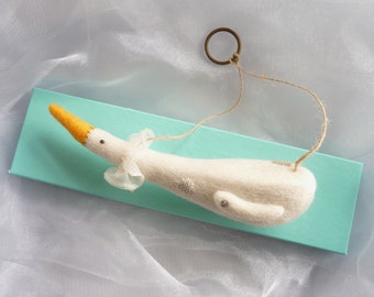 Needle felted flying goose, hanging Christmas decoration, luxury bauble,  handcrafted Christmas, by Gretel Parker