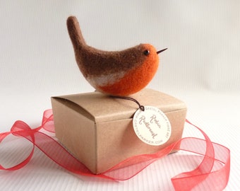 Robin bauble, English robin heirloom needle felted bird decoration by Gretel Parker