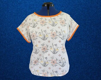 Blusa floral estilo cottagecore, imitación punto de cruz, corte holgado (talla AU U16/US 12)