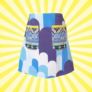 Skyline Skirt - AU size 20/US 16, handmade vintage fabric aline skirt, knee length skirt with pockets, blue plus size skirt, retro skirt